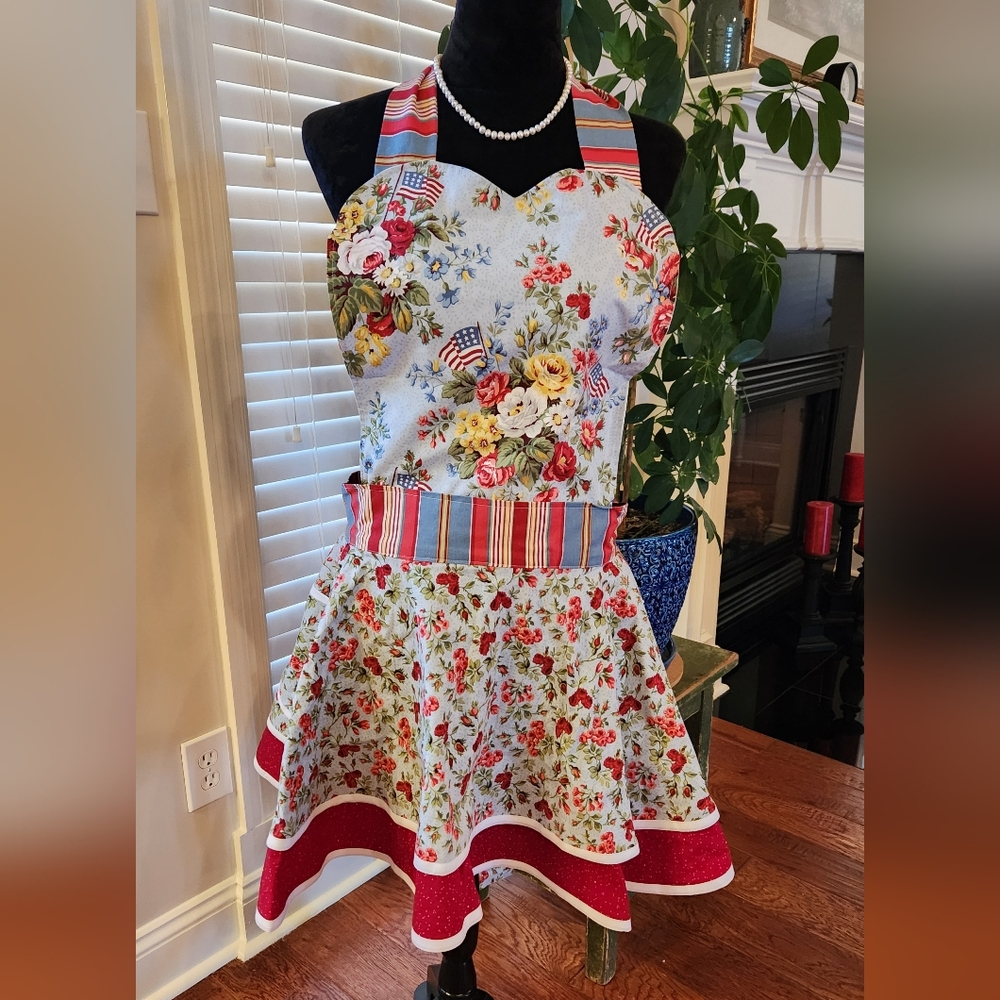 Floral and Striped Apron Dress